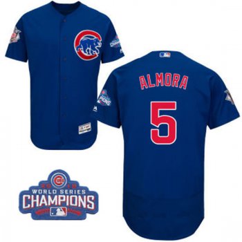 Men's Chicago Cubs #5 Albert Almora Jr. Royal Blue Majestic Flex Base 2016 World Series Champions Patch Jersey