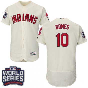 Men's Cleveland Indians #10 Yan Gomes Cream 2016 World Series Patch Stitched MLB Majestic Flex Base Jersey