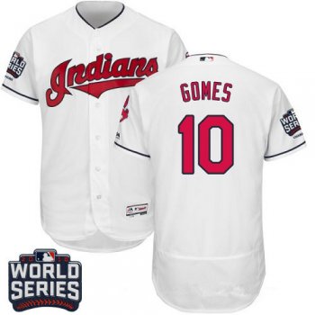 Men's Cleveland Indians #10 Yan Gomes White Home 2016 World Series Patch Stitched MLB Majestic Flex Base Jersey