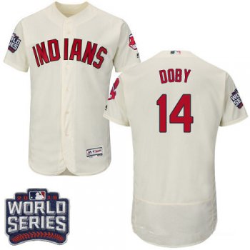 Men's Cleveland Indians #14 Larry Doby Cream 2016 World Series Patch Stitched MLB Majestic Flex Base Jersey
