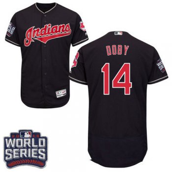 Men's Cleveland Indians #14 Larry Doby Navy Blue 2016 World Series Patch Stitched MLB Majestic Flex Base Jersey