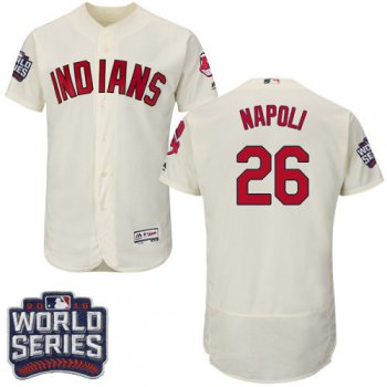 Men's Cleveland Indians #26 Mike Napoli Cream 2016 World Series Patch Stitched MLB Majestic Flex Base Jersey