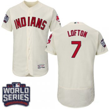 Men's Cleveland Indians #7 Kenny Lofton Cream 2016 World Series Patch Stitched MLB Majestic Flex Base Jersey