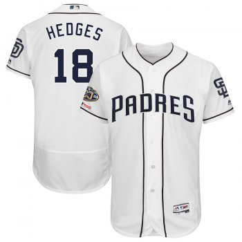 Men's San Diego Padres 18 Austin Hedges White 50th Anniversary and 150th Patch FlexBase Jersey