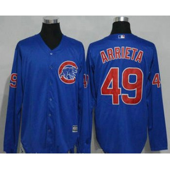 Men's Chicago Cubs #49 Jake Arrieta Royal Blue Long Sleeve Stitched MLB Majestic Cool Base Jersey