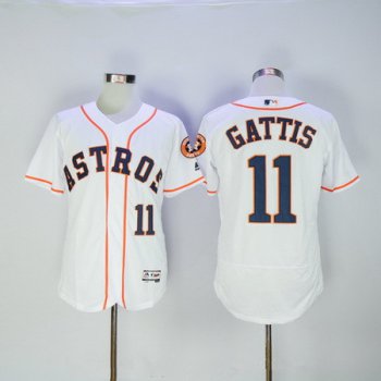Men's Houston Astros #11 Evan Gattis White Home Stitched MLB 2016 Majestic Flex Base Jersey