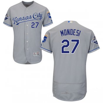 Men's Kansas City Royals #27 Raul A. Mondesi Gray Road Stitched MLB 2016 Majestic Flex Base Jersey with 2015 World Series Champions Patch