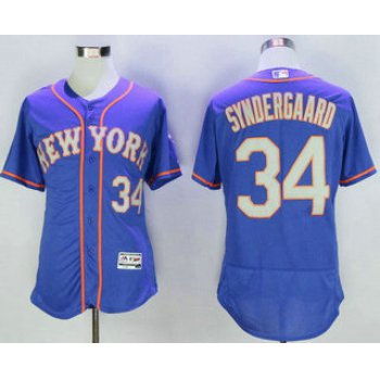 Men's New York Mets #34 Noah Syndergaard Blue With Gray Stitched MLB 2016 Majestic Flex Base Jersey