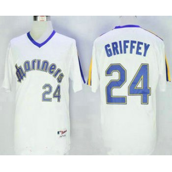Men's Seattle Mariners #24 Ken Griffey Jr. White Pullover Stitched MLB Majestic 1984 Turn Back the Clock Jersey