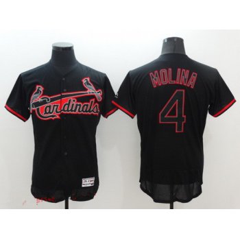 Men's St. Louis Cardinals #4 Yadier Molina Lights Out Black Fashion 2016 Flex Base Majestic Stitched MLB Jersey