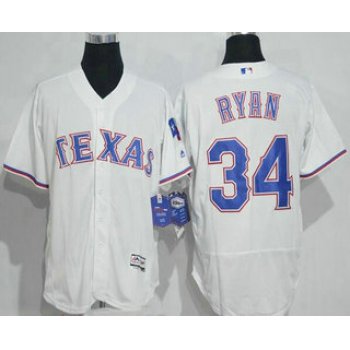 Men's Texas Rangers #34 Nolan Ryan Retired White Stitched MLB 2016 Majestic Flex Base Jersey
