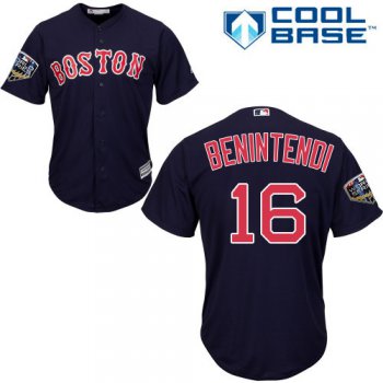 Red Sox #16 Andrew Benintendi Navy Blue New Cool Base 2018 World Series Stitched MLB Jersey