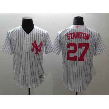 Yankees 27 Giancarlo Stanton White Pink Cool Base Jersey