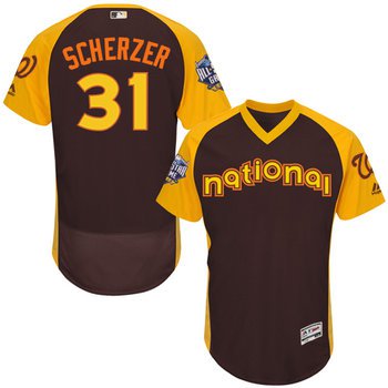 Max Scherzer Brown 2016 All-Star Jersey - Men's National League Washington Nationals #31 Flex Base Majestic MLB Collection Jersey