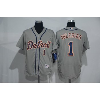 Men's Detroit Tigers #1 Jose Iglesias Gray Road 2016 Flexbase Majestic Baseball Jersey