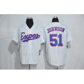 Men's Montreal Expos #51 Randy Johnson 1982 White Pinstripe Majestic Cool Base Cooperstown Collection Player Jersey