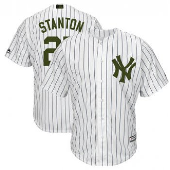 Men's New York Yankees 27 Giancarlo Stanton Majestic White 2018 Memorial Day Cool Base Player Jersey