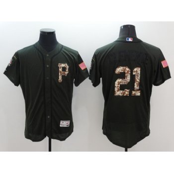 Men's Pittsburgh Pirates #21 Roberto Clemente Retired Green Salute to Service 2016 Flexbase Majestic Baseball Jersey