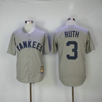 New York Yankees 3 Babe Ruth Majestic Gray Road Cool Base Cooperstown Collection Player Jersey