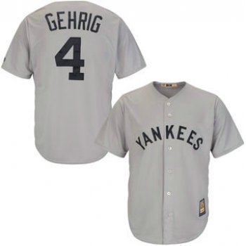 New York Yankees 4 Lou Gehrig Majestic Gray Road Cool Base Cooperstown Collection Player Jersey