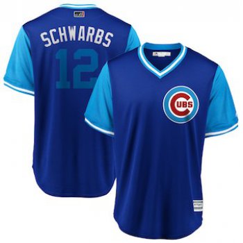 Men's Chicago Cubs 12 Kyle Schwarber Schwarbs Majestic Royal 2018 Players' Weekend Cool Base Jersey