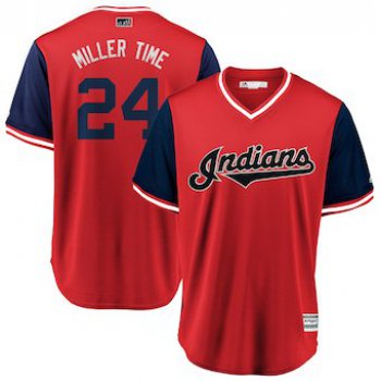 Men's Cleveland Indians 24 Andrew Miller Miller Time Majestic Red 2018 Players' Weekend Cool Base Jersey