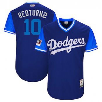 Men's Los Angeles Dodgers 10 Justin Turner Redturn2 Majestic Royal 2018 Players' Weekend Authentic Jersey