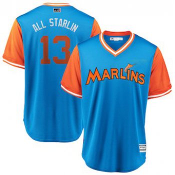 Men's Miami Marlins 13 Starlin Castro All Starlin Majestic Light Blue 2018 Players' Weekend Cool Base Jersey