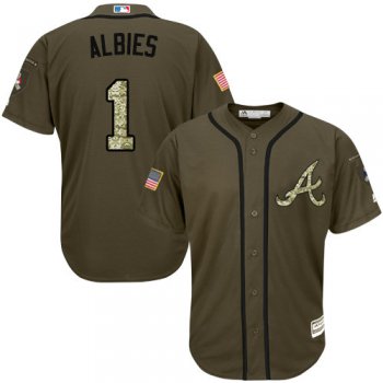 Atlanta Braves 1 Ozzie Albies Green Salute to Service Stitched Baseball Jersey