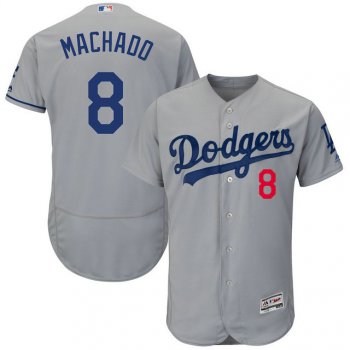Men Los Angeles Dodgers 8 Manny Machado Majestic Gray Authentic Collection Flex Base Player Jersey