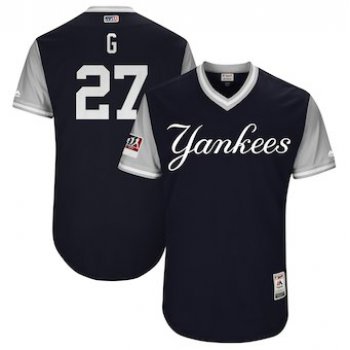 Men's New York Yankees 27 Giancarlo Stanton G Majestic Navy 2018 Players' Weekend Authentic Jersey