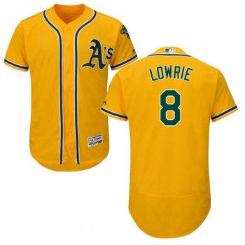 Men's Oakland Athletics #8 Jed Lowrie Gold Flexbase Authentic Collection Stitched Baseball Jersey