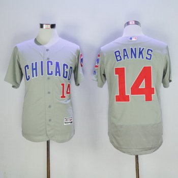 Men's Chicago Cubs #14 Ernie Banks Retired Gray Road 2016 Flexbase Majestic Baseball Jersey