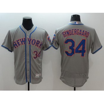 Men's New York Mets #34 Noah Syndergaard Gray Road 2016 Flexbase Majestic Baseball Jersey