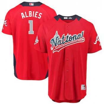 Men's National League #1 Ozzie Albies Majestic Red 2018 MLB All-Star Game Home Run Derby Player Jersey