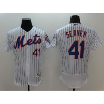 Men's New York Mets #41 Tom Seaver Retired White Pinstripe 2016 Flexbase Majestic Baseball Jersey