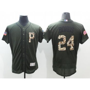 Men's Pittsburgh Pirates #24 Barry Bonds Retired Green Salute to Service 2016 Flexbase Majestic Baseball Jersey