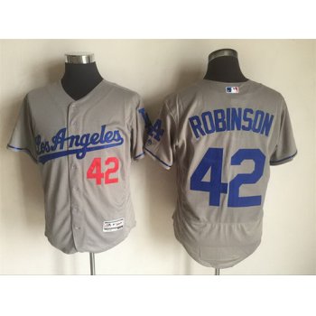 Men's Brooklyn Dodgers #42 Jackie Robinson Retired Gray Road 2016 Flexbase Majestic Baseball Jersey
