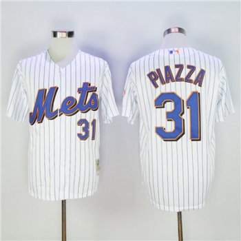 Men's New York Mets #31 Mike Piazza White(Blue Strip) Throwback Stitched MLB Jersey