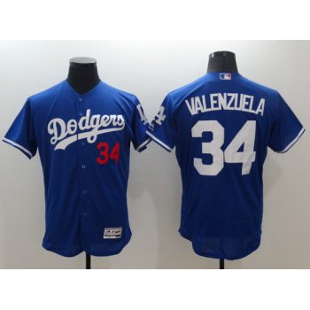 Men's Los Angeles Dodgers #34 Fernando Valenzuela Retired Blue 2016 Flexbase Majestic Baseball Jersey