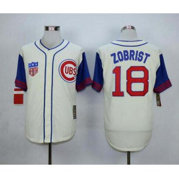 Men's Chicago Cubs #18 Ben Zobrist Cream 1942 Majestic Cooperstown Collection Throwback Jersey