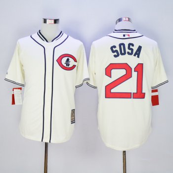 Men's Chicago Cubs #21 Sammy Sosa Retired Cream 1929 Majestic Cooperstown Collection Throwback Jersey