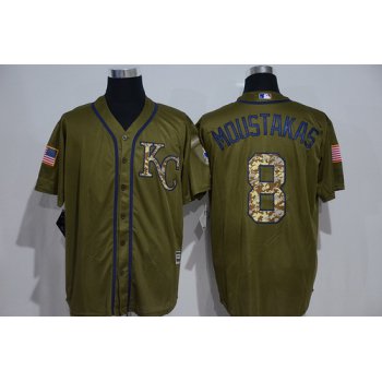Men's Kansas City Royals #8 Mike Moustakas Green Salute to Service Majestic Baseball Jersey
