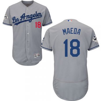 Men's Los Angeles Dodgers #18 Kenta Maeda Grey Flexbase Authentic Collection 2017 World Series Bound Stitched MLB Jersey