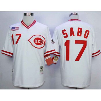 Men's Cincinnati Reds #17 Chris Sabo White 1990 Throwback Jersey