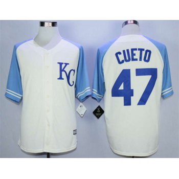 Men's Kansas City Royals #47 Johnny Cueto Cream New Cool Base Jersey