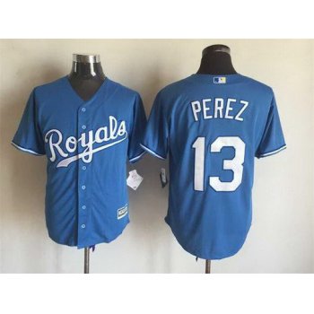 Men's Kansas City Royals #13 Salvador Perez Alternate Light Blue 2015 MLB Cool Base Jersey