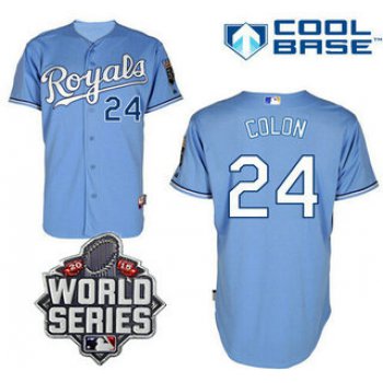 Men's Kansas City Royals #24 Christian Colon Light Blue Alternate Baseball Jersey With 2015 World Series Patch