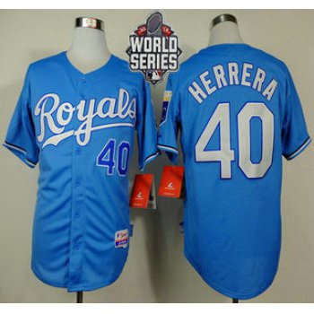 Men's Kansas City Royals #40 Kelvin Herrera Light Blue Alternate Baseball Jersey With 2015 World Series Patch