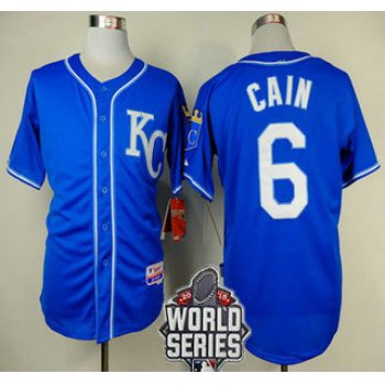 Men's Kansas City Royals #6 Lorenzo Cain KC Blue Alternate Baseball Jersey With 2015 World Series Patch